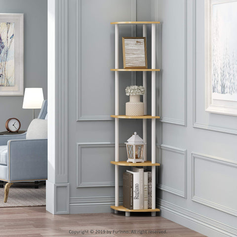 Furinno Turn-N-Tube open storage shelves organize decor and everyday accessories.