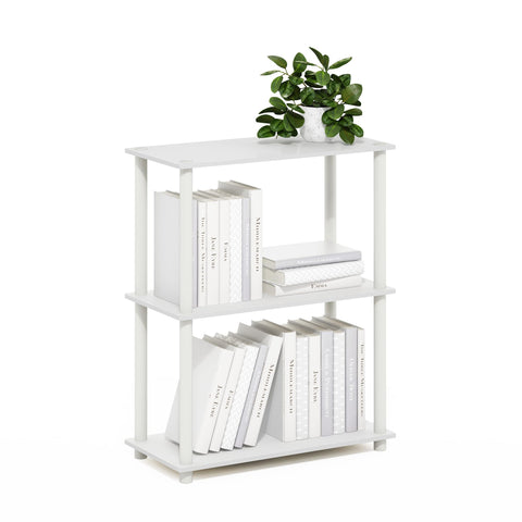 Furinno Turn-N-Tube shelf with three open tiers for display and storage.