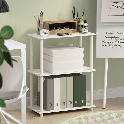 Furinno Turn-N-Tube corner shelf optimized for small spaces.