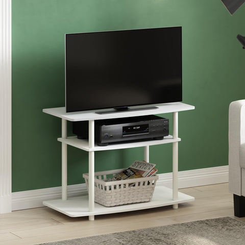 Furinno Turn-N-Tube TV Stand 3-tier with cable management for tidy setup.