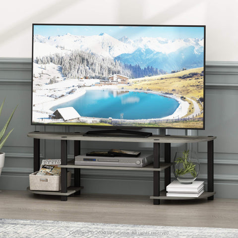 Furinno Turn-N-Tube TV Stand with three-tier storage for consoles and devices.
