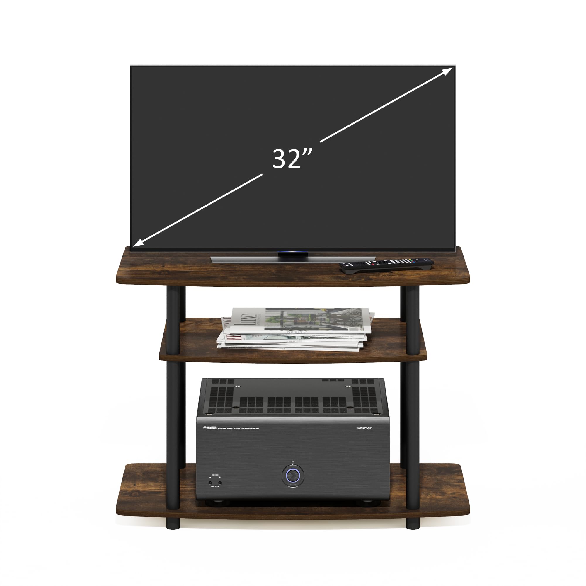 Fully assembled Furinno Turn-N-Tube TV Stand in Amber Pine