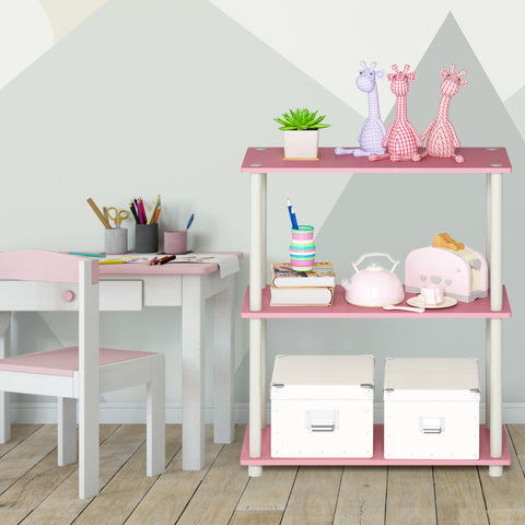 Furinno Turn-N-Tube pink shelves provide 15-lb per-shelf capacity for daily use
