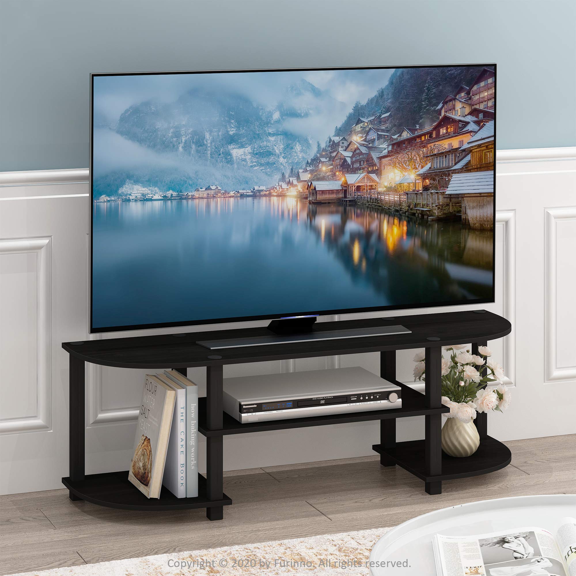 Furinno Turn-S-Tube wide TV stand open storage shelves for consoles and decor