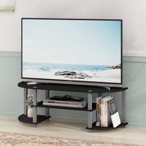 Furinno Turn-S-Tube wide TV stand open shelves for consoles and media.