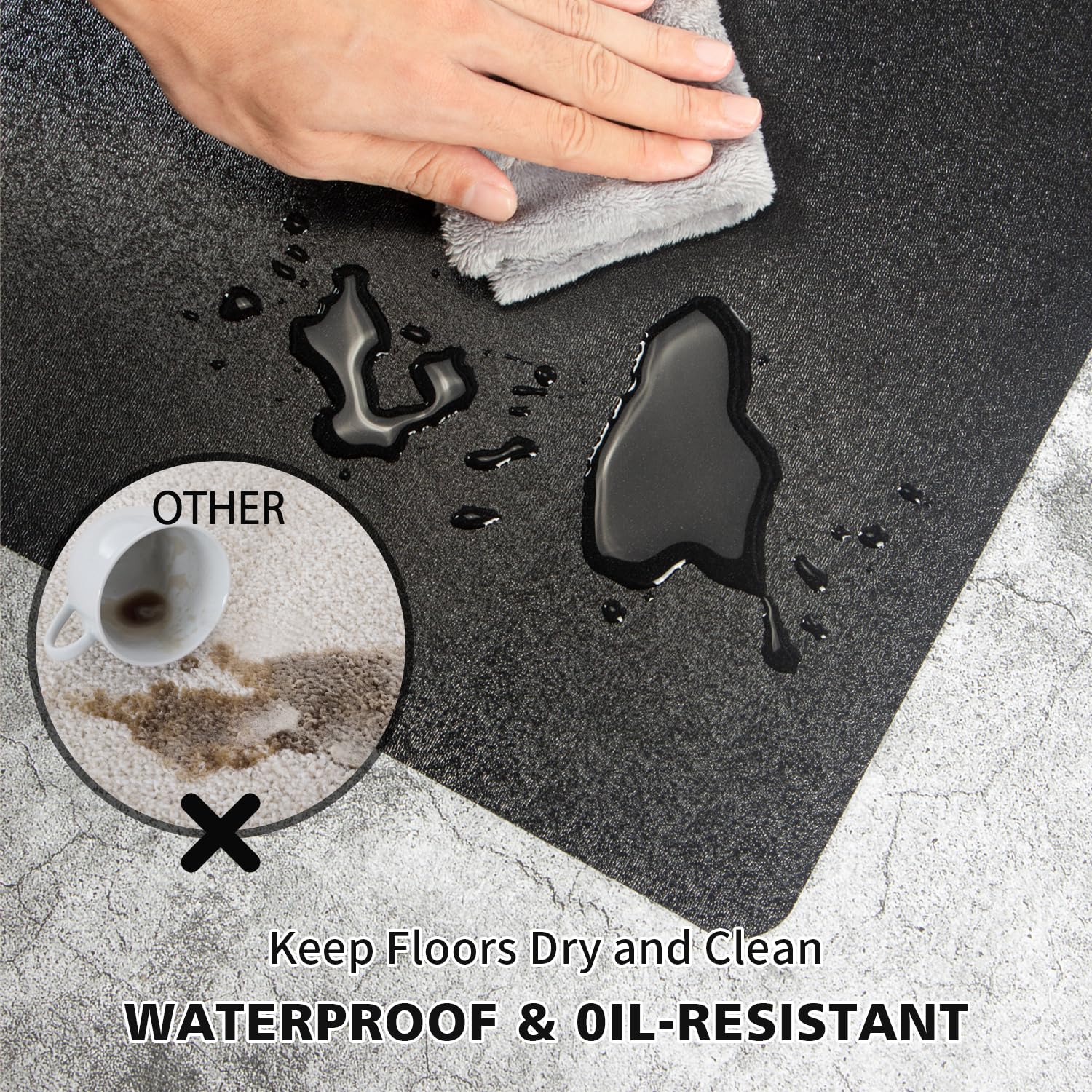FURKIT vinyl floor mat kitchen protector prevents spills from soaking in.