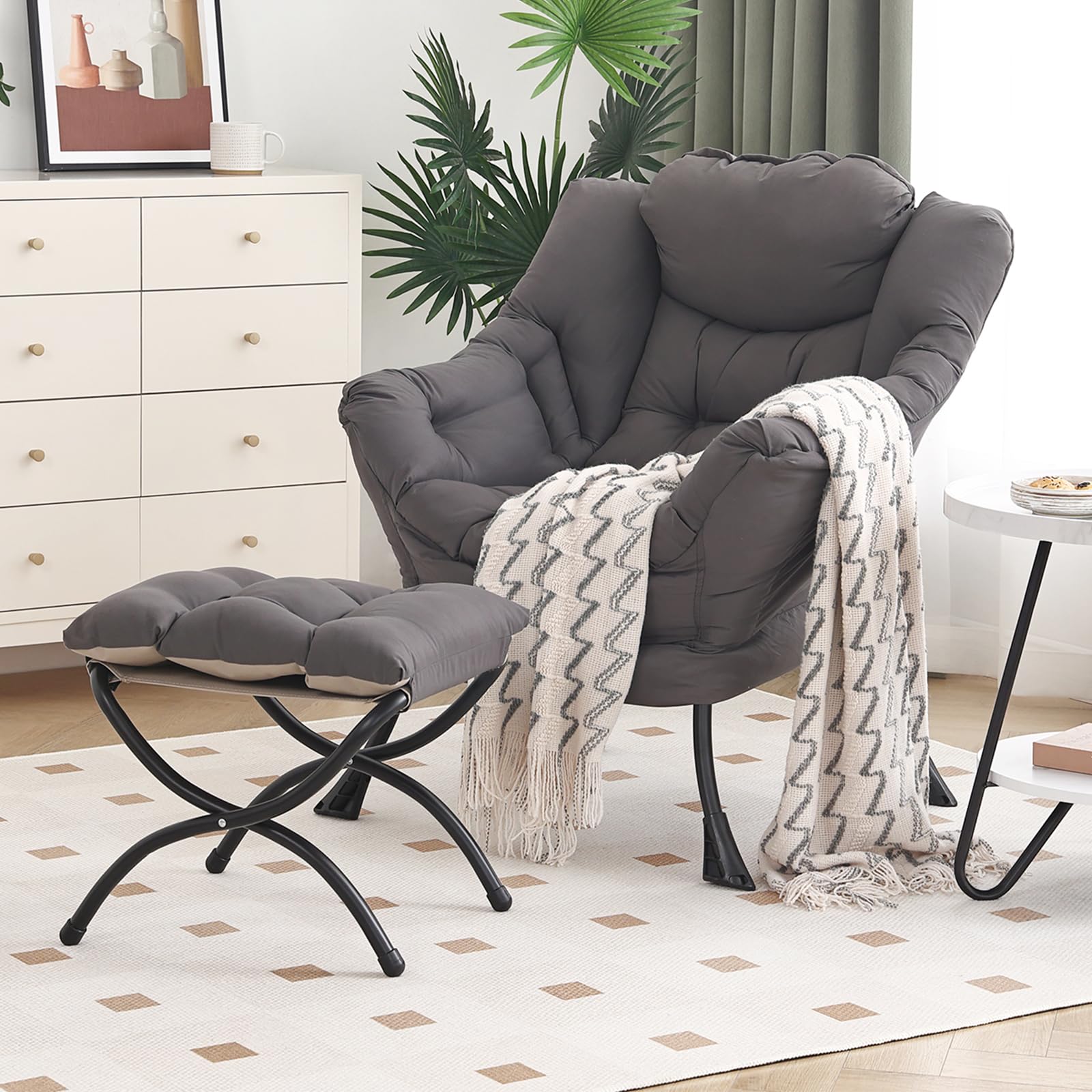 Furlide lazy chair with ottoman offering cozy lounging and compact storage space.