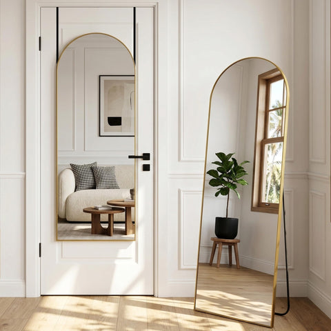 Furnbar arched full-length mirror, 58x20, ideal for outfit checks and room brightness.