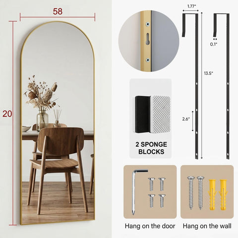 Furnbar arched-top full-length mirror enhances room decor and perceived space.