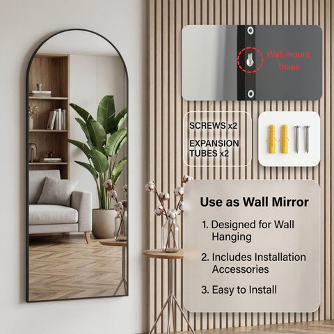 Furnbar arched full-length mirror suits bedrooms, living rooms, closets, and dorms.