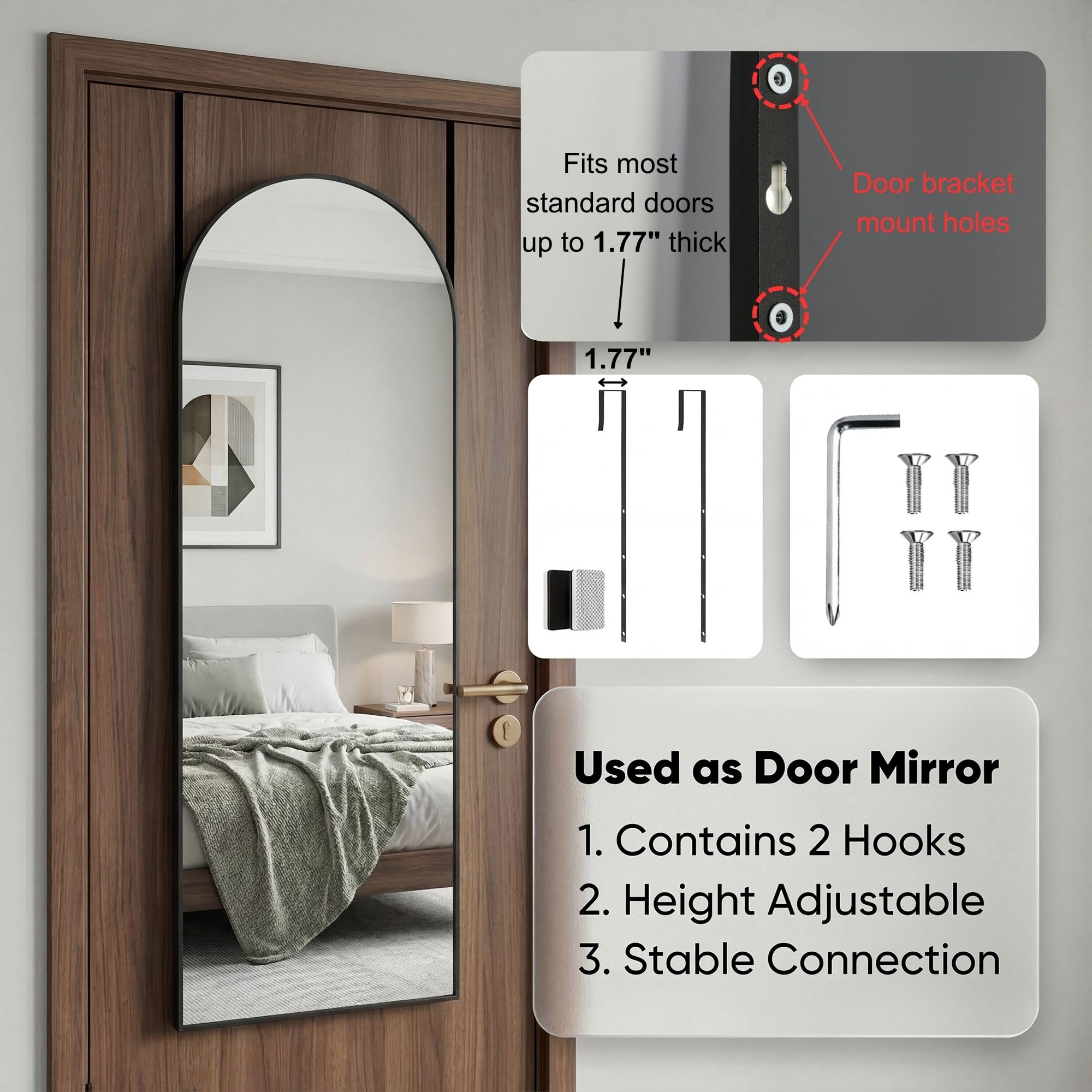 Furnbar black arch mirror enhances hallways with modern, versatile styling.