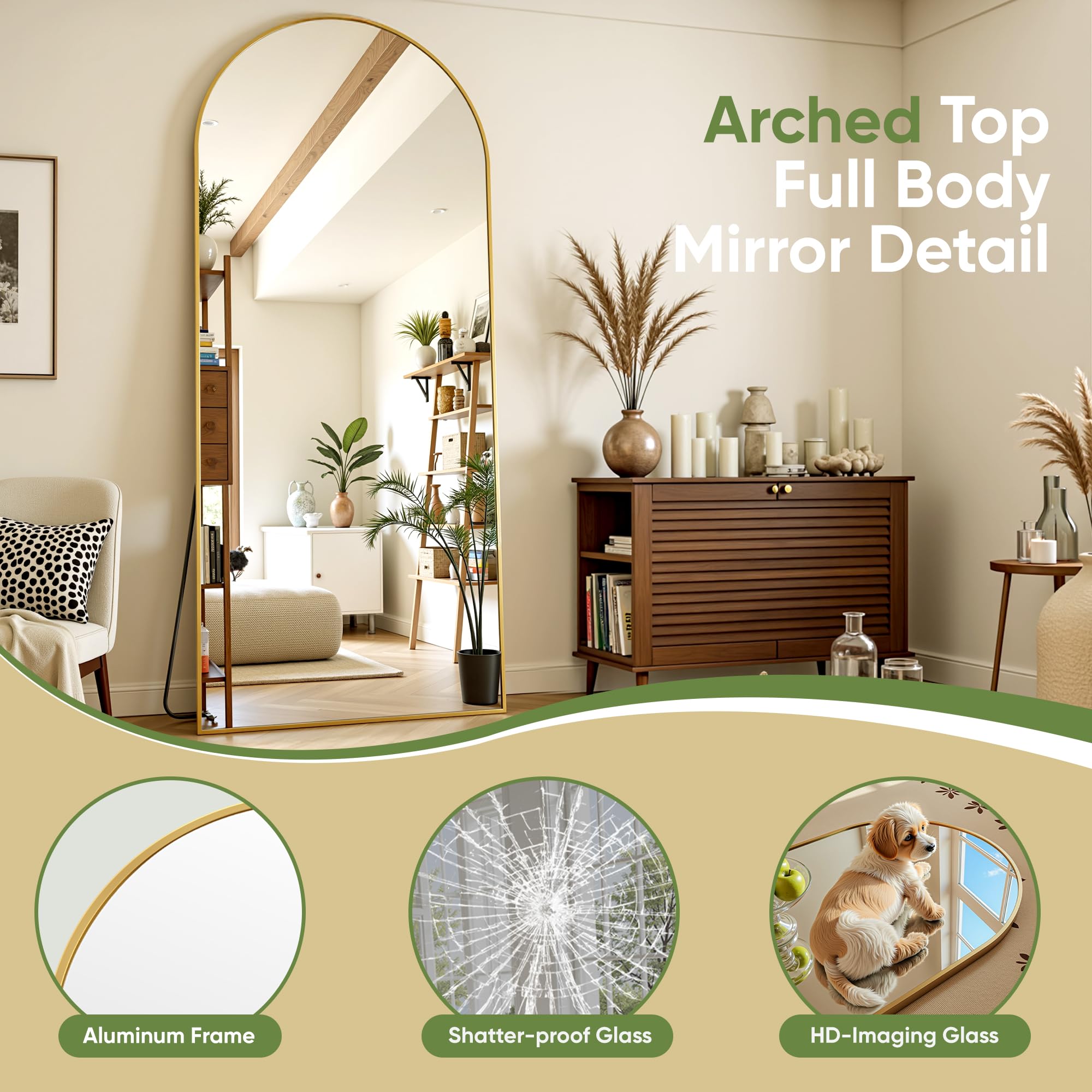 Furnbar leaning full-length mirror for versatile placement in bedrooms or living areas.