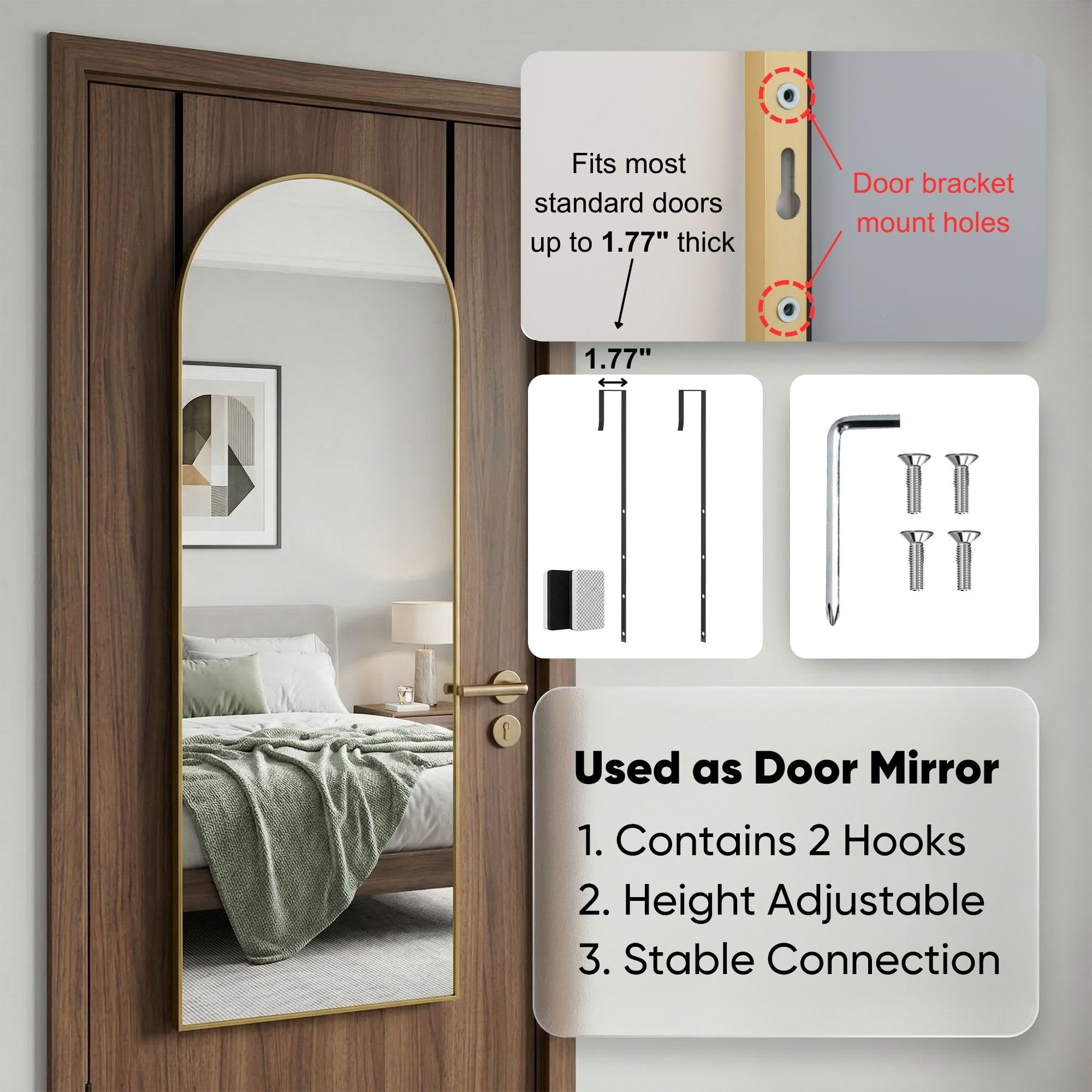 Furnbar includes hardware for four installation options—door, wall, floor, or lean.