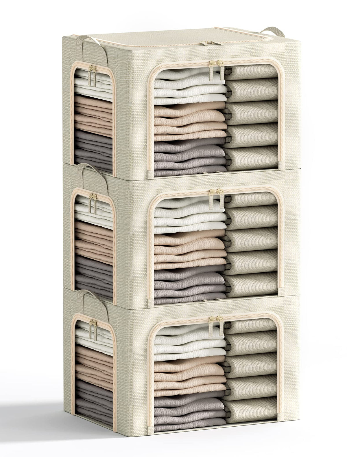 Furnhome 3 openings bin with metal frame offers sturdy access for sorting outfits.
