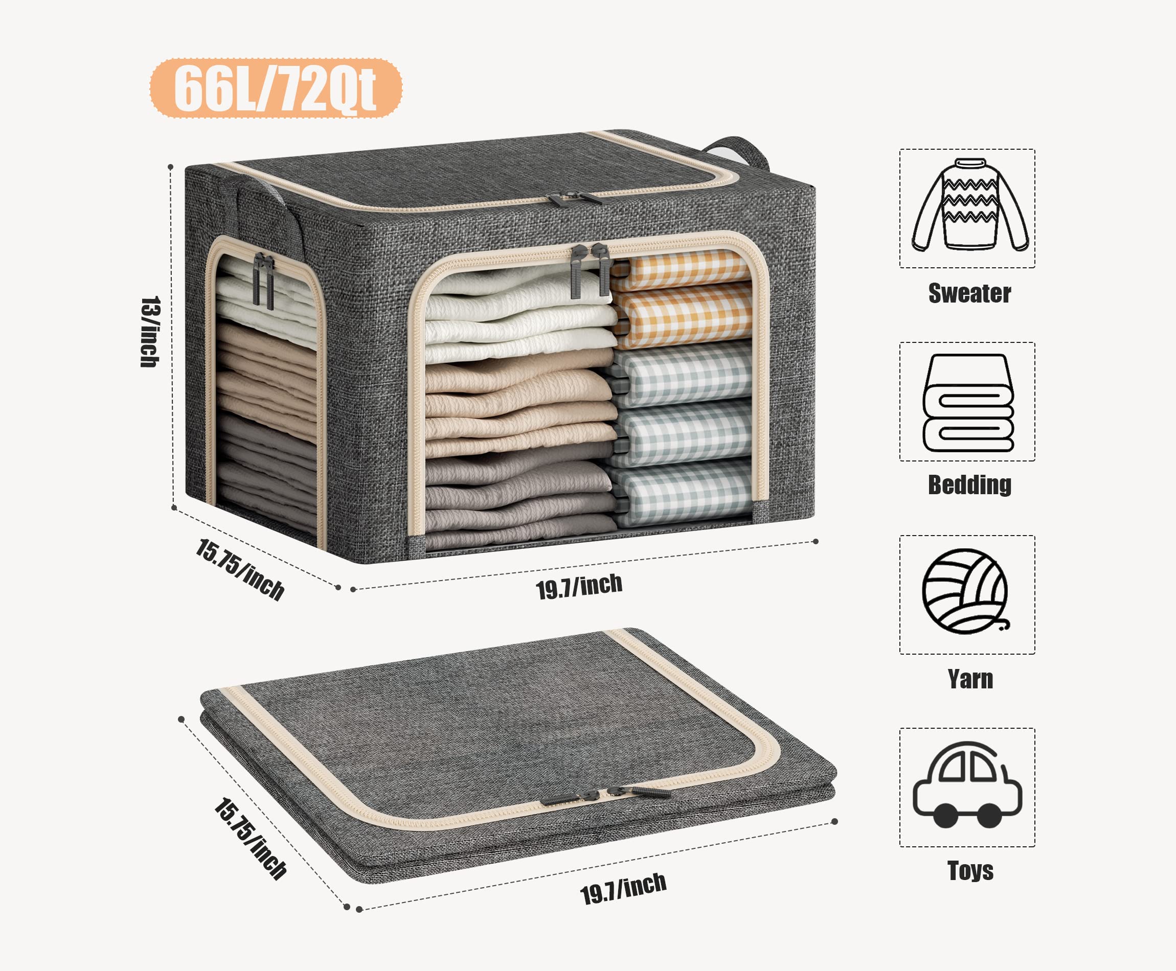 Furnhome dark grey 66L capacity for seasonal wardrobe storage