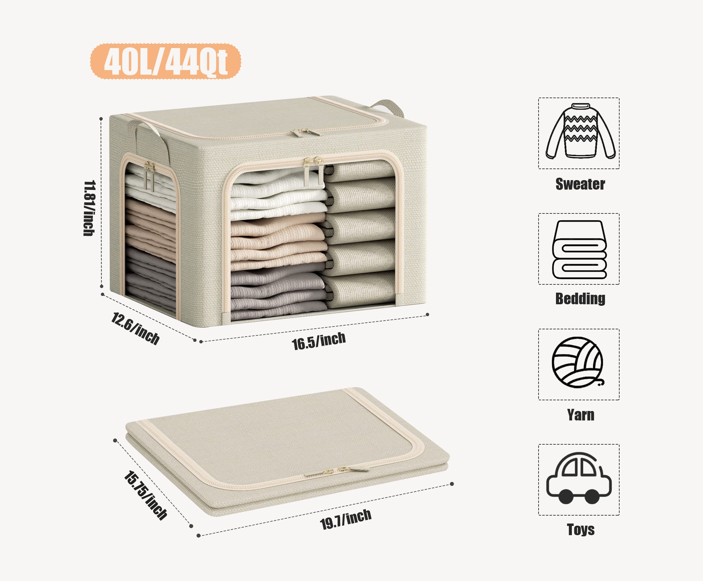 Furnhome beige linen box with lid protects clothes from dust.