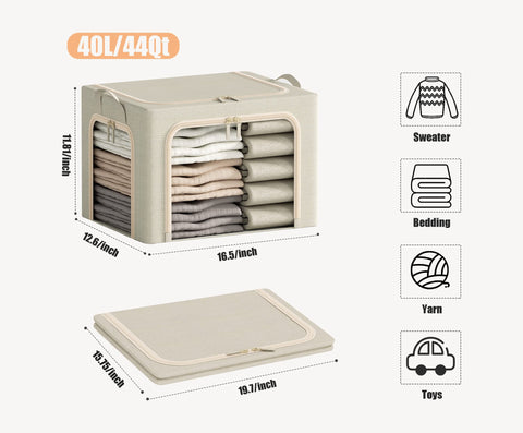 Furnhome beige linen box with lid protects clothes from dust.