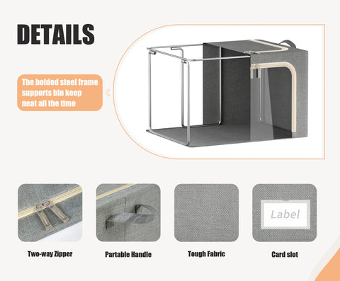 Furnhome foldable storage bin with steel frame maintains shape and saves space.
