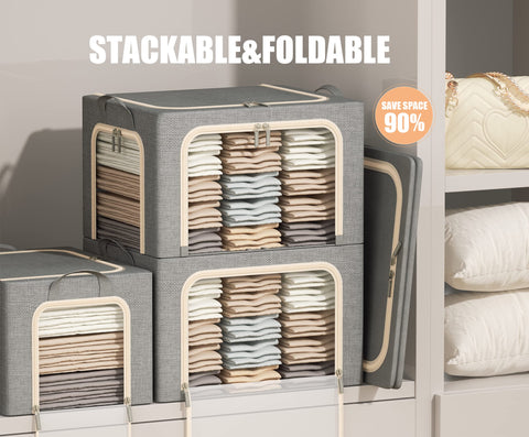 Furnhome linen storage bin with lid featuring clear window for quick viewing.