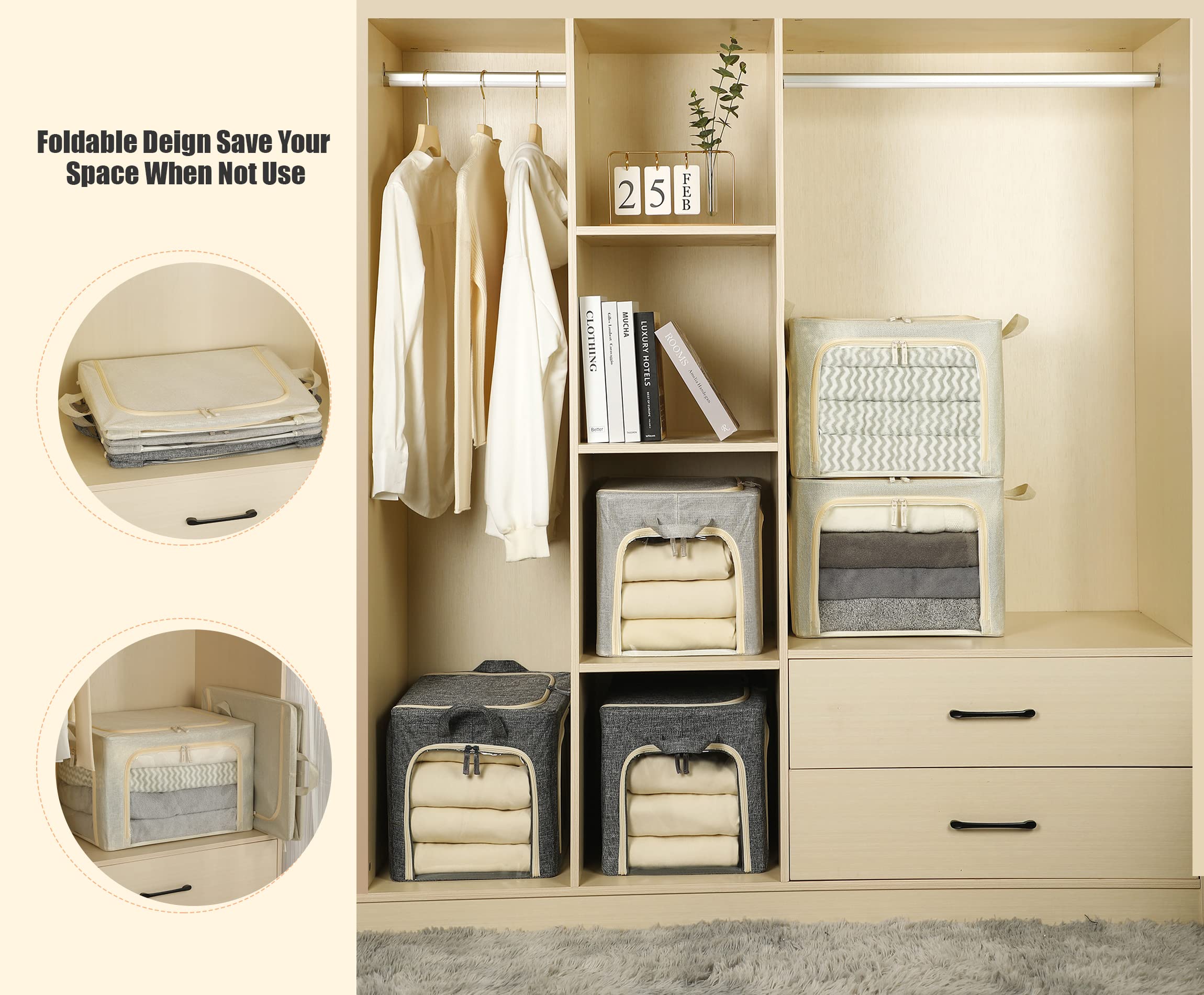 Furnhome stackable design maximizes closet and under desk storage.
