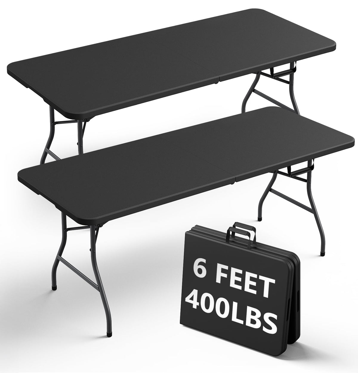 FurniEdge 6ft folding table in black, sturdy for dining and events.