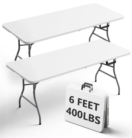 FurniEdge 6ft folding table setup with ample surface for dining and serving.