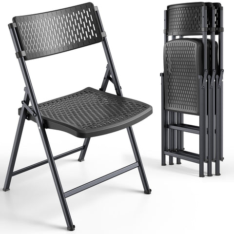 FurniEdge black folding chairs 4-pack seat: breathable molded plastic for comfortable gatherings