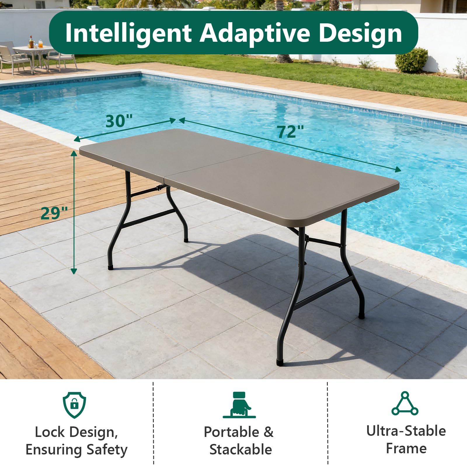 FurniEdge folding table handle for easy portability during setup.