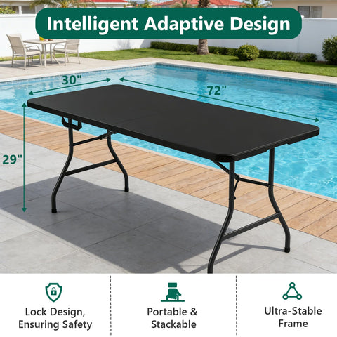 FurniEdge folding table with handle for easy transport and setup.