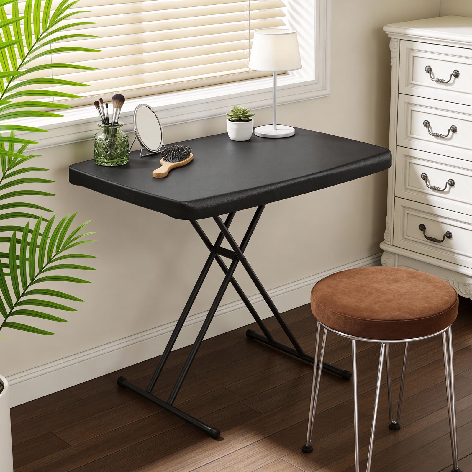 FurniEdge folding table height adjustment enables comfortable sitting or standing setups