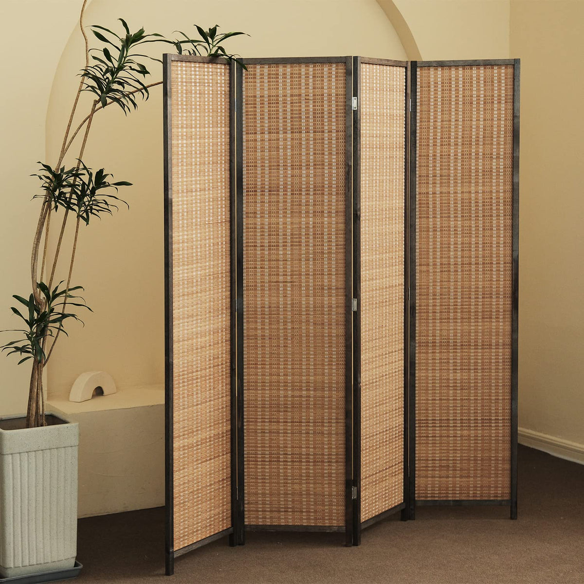 Furnnylane 4-panel bamboo divider, 67-inch tall, ideal for room separation.