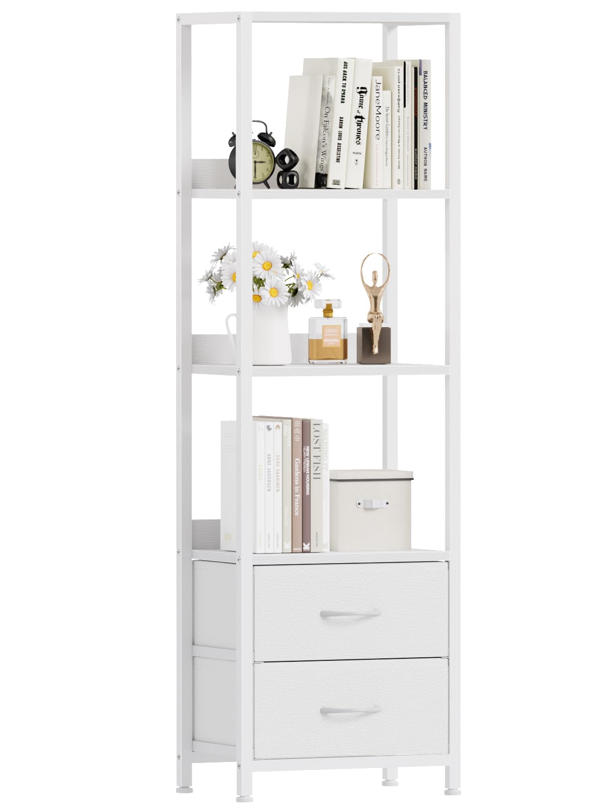Furnulem 4-Tier Corner Shelf assembly view showing sturdy frame for strong support