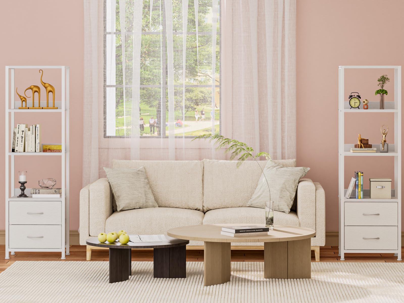 Furnulem 4-Tier Corner Shelf living room setup featuring books and decor