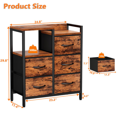 Furnulem 5-drawer dresser open drawers demonstrate smooth pull-out and easy access.