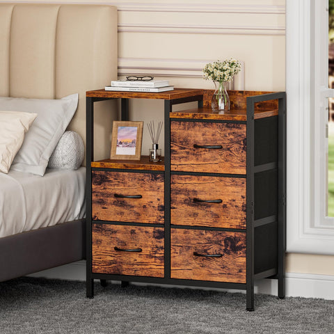 Furnulem 5-drawer dresser top surface highlighting durable, water-resistant top for decor.