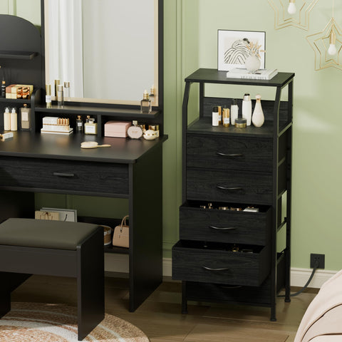 Furnulem 5-Drawer Dresser charging-station back view highlights ports