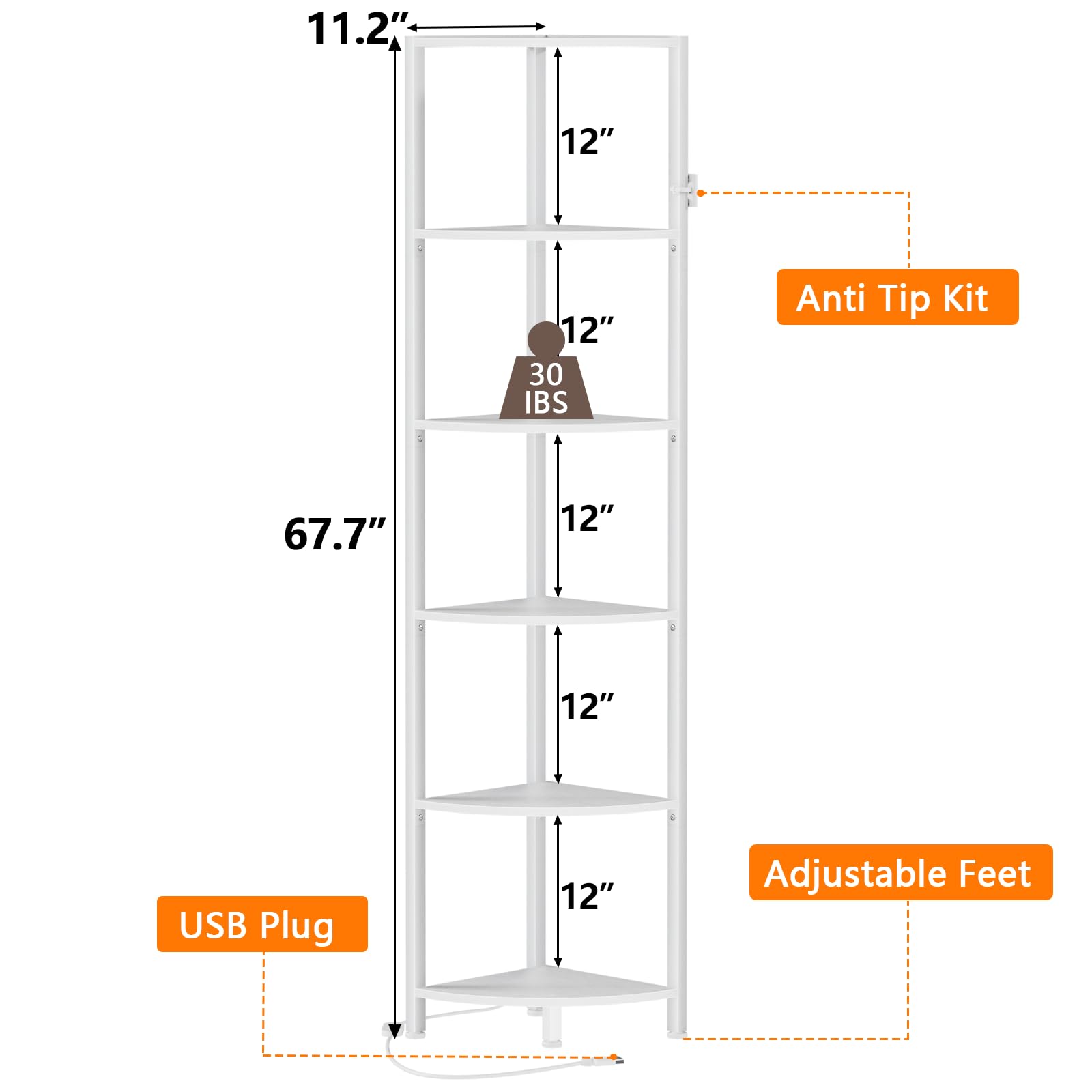 Furnulem corner shelf angled view highlights slim, space-saving profile.