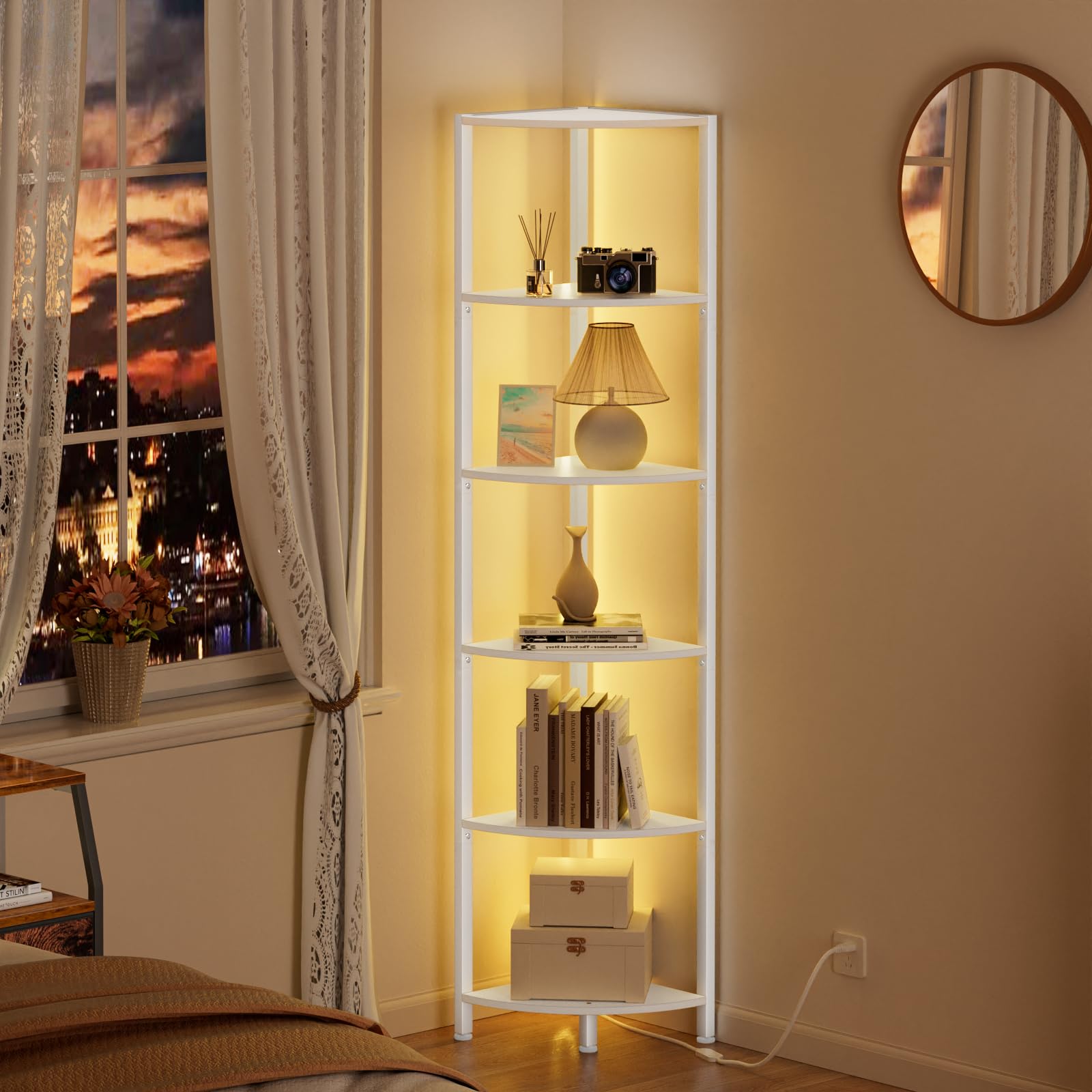 Furnulem 6-tier shelf with sturdy metal frame supports heavy displays.