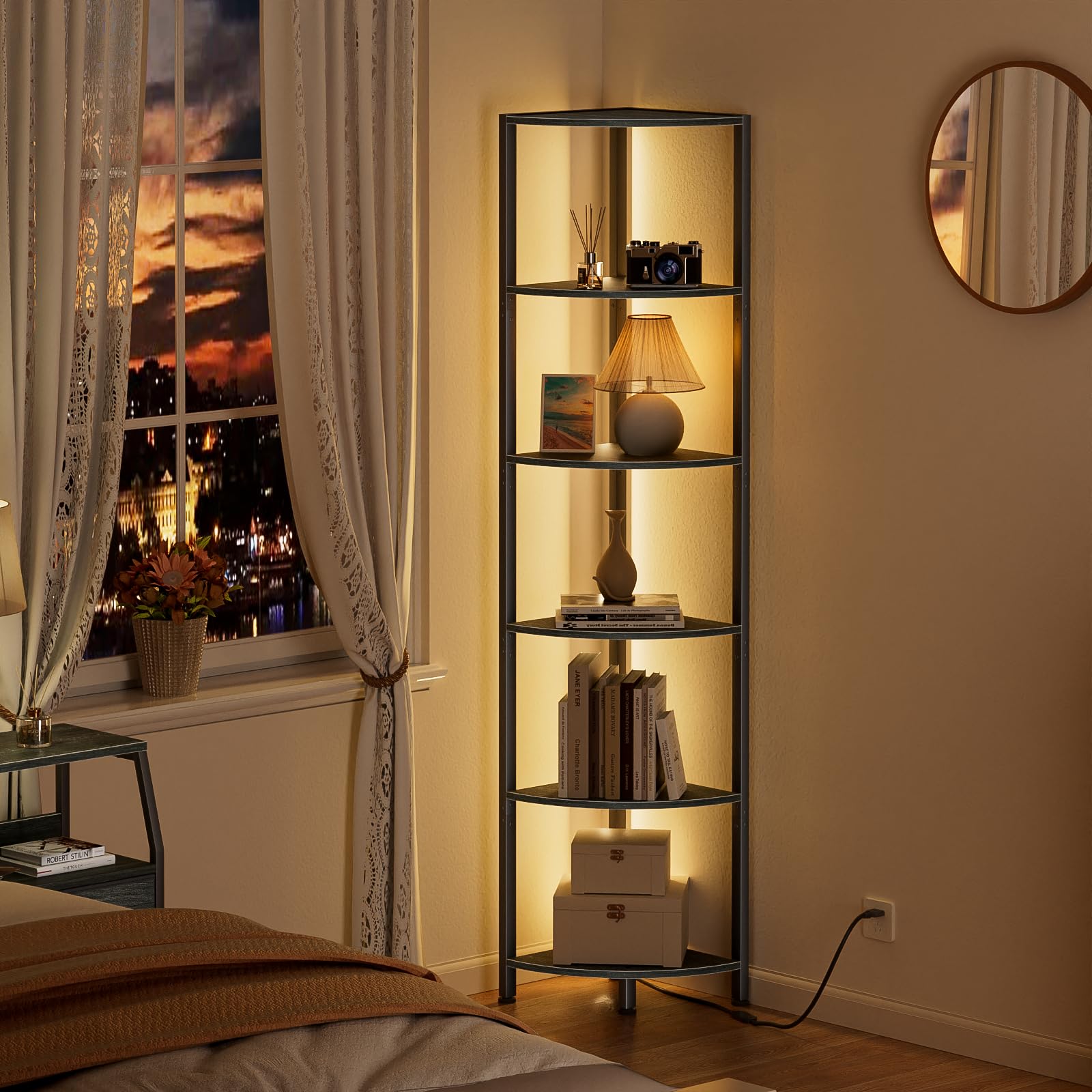 Furnulem wood and metal frame delivers sturdy support for books and decor.