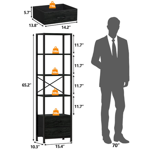 Furnulem 65-inch tall bookcase standing shelf in a living room layout.