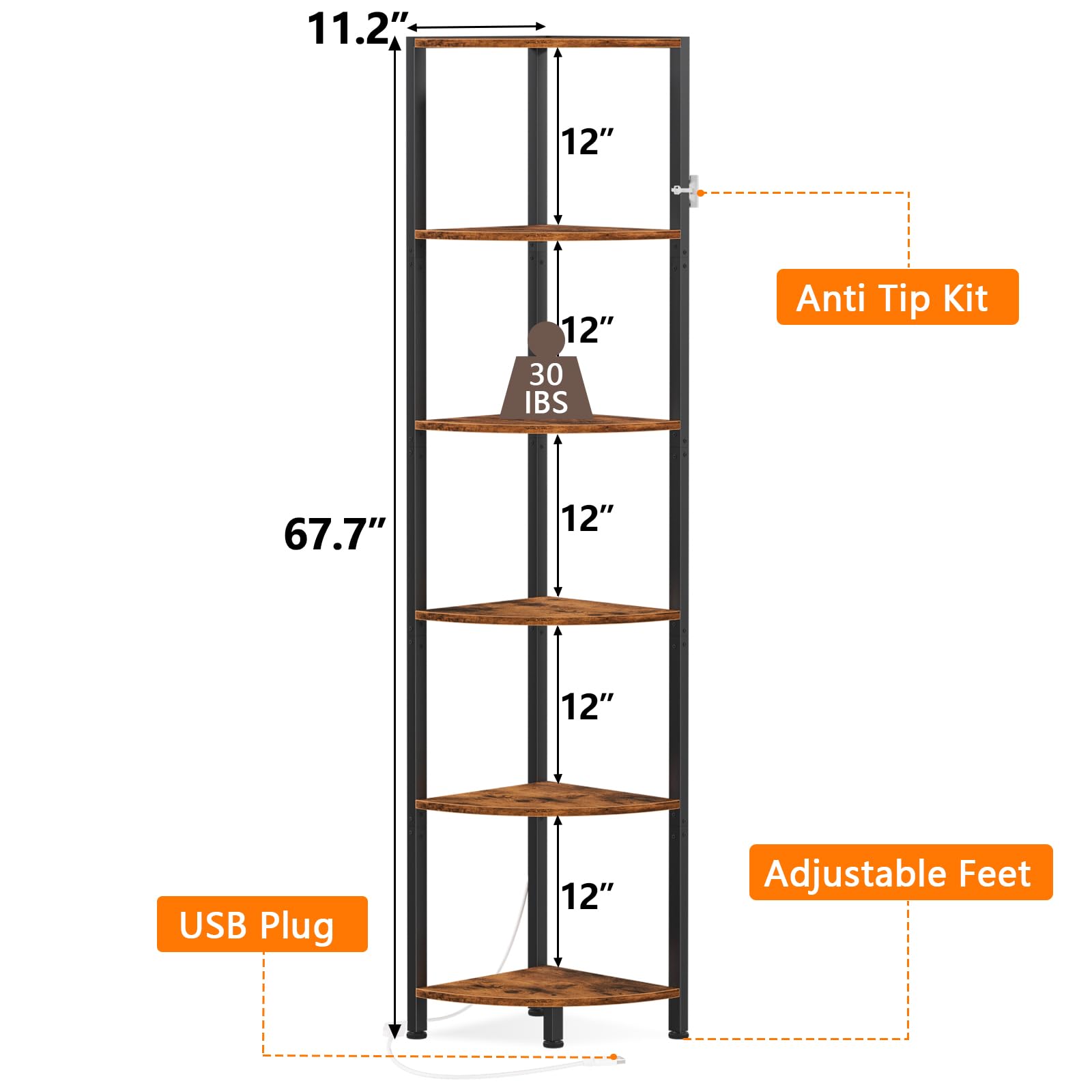 Furnulem 67-5-inch tall standing shelf fits in tight spaces for vertical storage.