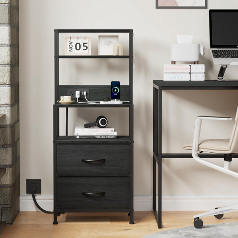 Furnulem black oak finish complements bedrooms or offices.