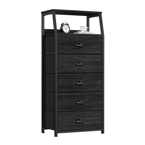 Furnulem black dresser with wood top, stylish storage and sturdy surface.