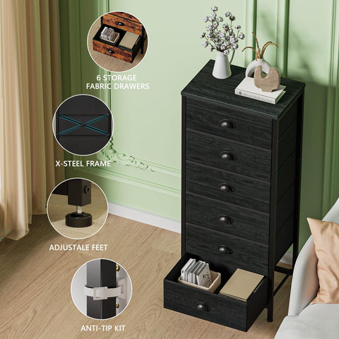 Furnulem black storage tower in modern bedroom for sleek, organized storage.