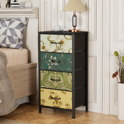 Furnulem bohemian-style dresser top display with sturdy wood surface.