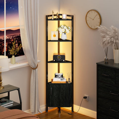 Furnulem LED-lighted corner shelf highlights decor with ambient glow in bedrooms.