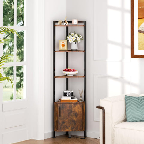 Furnulem corner shelf rustic brown finish highlights wood tone