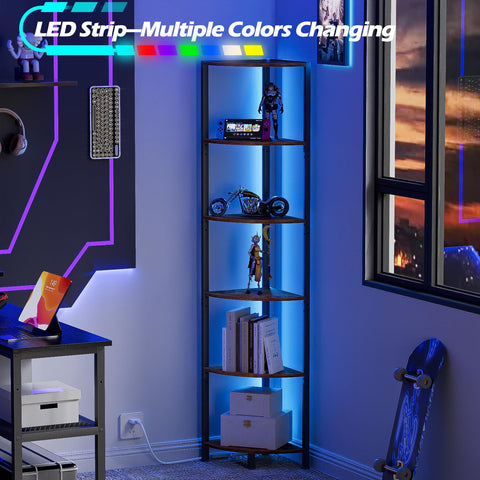 Furnulem corner shelf storage-display highlights decorative items and compact storage.