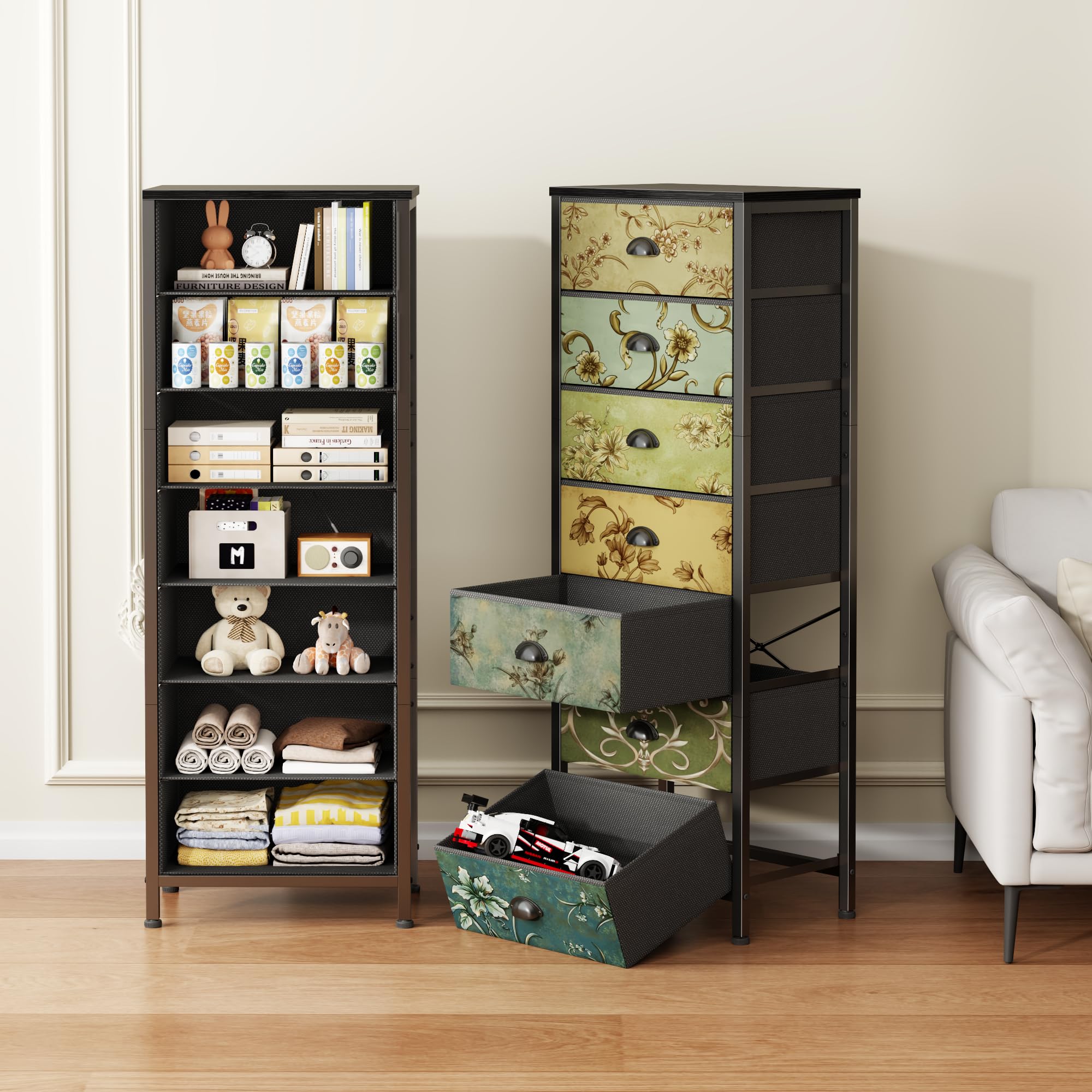 Furnulem fabric drawers are foldable for light, easy access storage.