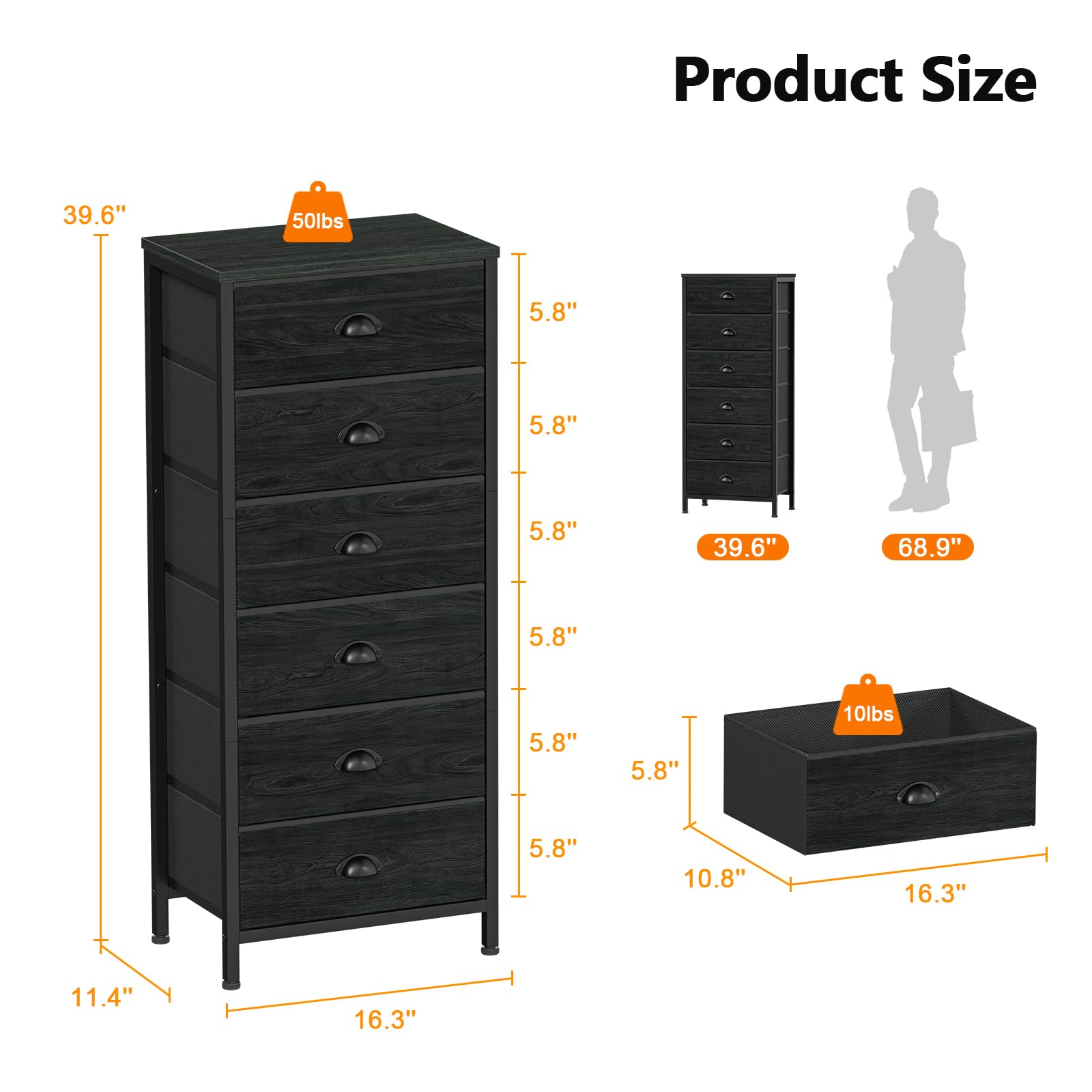 Furnulem vertical storage dresser in a compact bedroom setup demonstrates space-saving design.